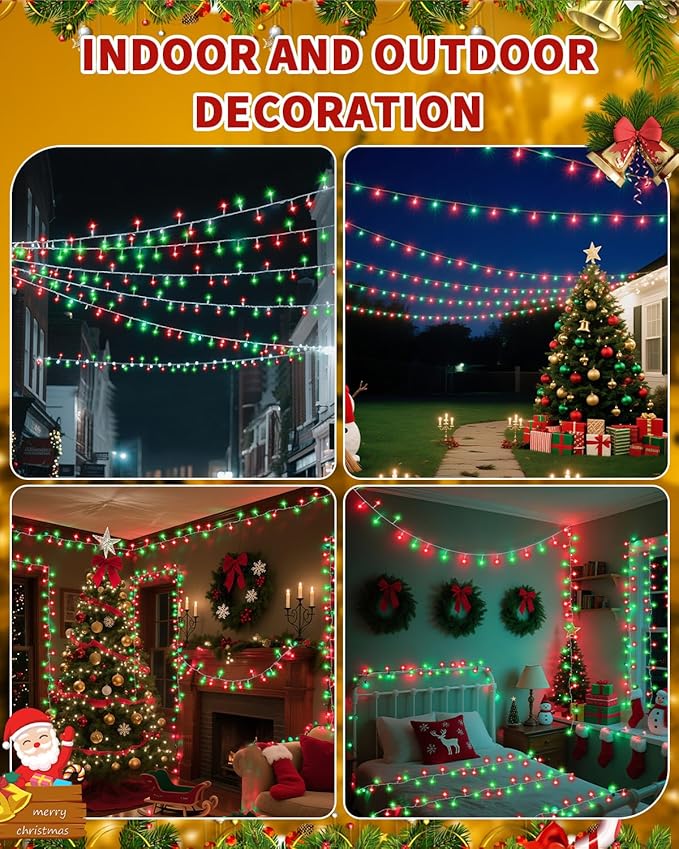 Christmas Lights String Outdoor Indoor Xmas Tree Decorations Lights Plug in Twinkle Fairy Light with Remote Timer Dimmable for Room Yard Holiday Party Wedding Decor (Red and Green 403FT 1200 LED)