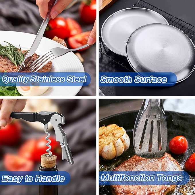 Camping Dishes Set Camping Plates and Utensils with Camp Organizer Camping Dinnerware