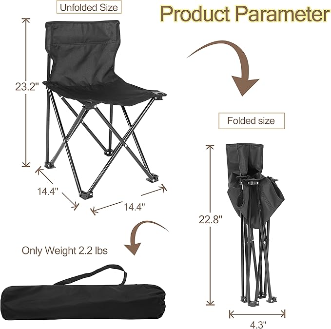 Folding Camp ChairsCollapsible Anti-Slip Padded Oxford Cloth Stool for Beach Hiking Fishing PicnicCarry Bag IncludedSmall