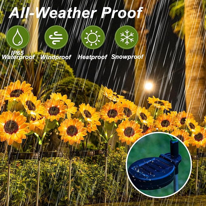 6 Packs Solar Sunflowers Outdoor Waterproof with 18 Flowers Auto ON/Off Solar Garden Lights Outdoor Waterproof 3 Packs Walkway Lights Gift for Grandma/Mom/Colleagues