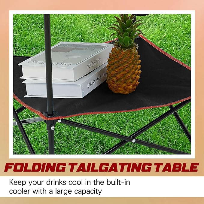 Soaoo 2 Pcs Folding Camping Table with 4 Mesh Cupholders 2 Tier Portable Folding Table Round Lightweight Fabric Compact Carrying Case Beach Table for Summer Outdoor Tailgating Fishing Hiking