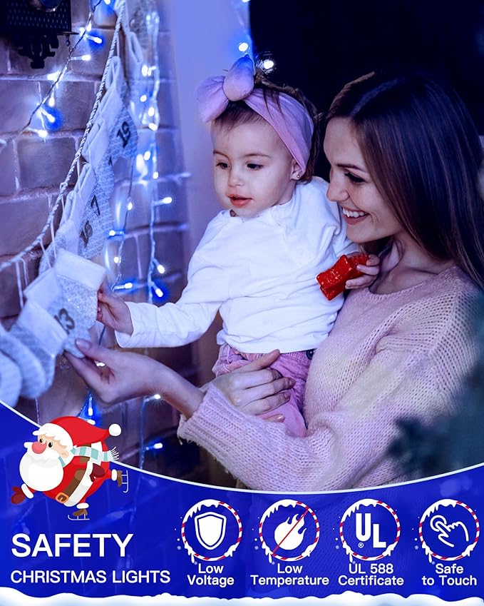 Christmas Lights Outdoor Waterproof 196FT 600LED String Lights with Remote8 Modes LED Lights Plug in Twinkle Fairy Light for Party Holiday Decor (Blue+White)