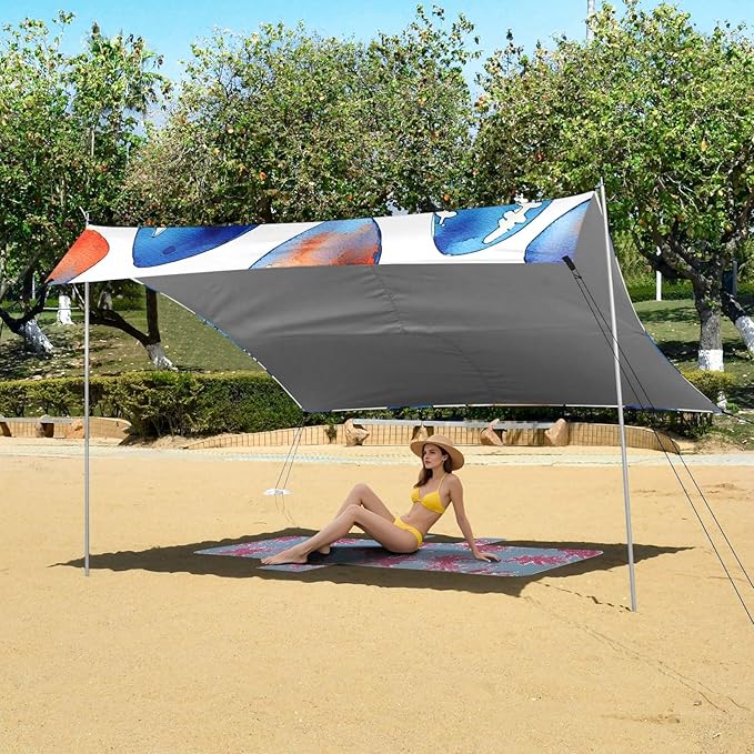 Rugby Tile Blue Pattern Camping Sun Shelter Beach Tent Portable Beach Sun Shade Outdoor Canopy for Camping Trips Fishing Picnic