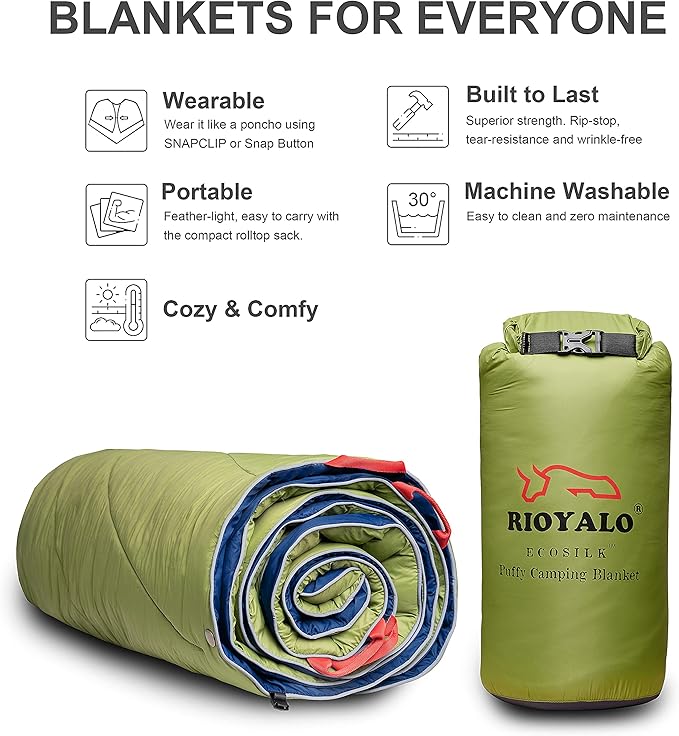 Camping Blanket | X-Large Wind and Waterproof Warm Puffy Blanket Quilt | Lightweight Portable | Outdoor Concerts Picnics Backpacking Travel Hiking Beach Stadium (Garnish Green)