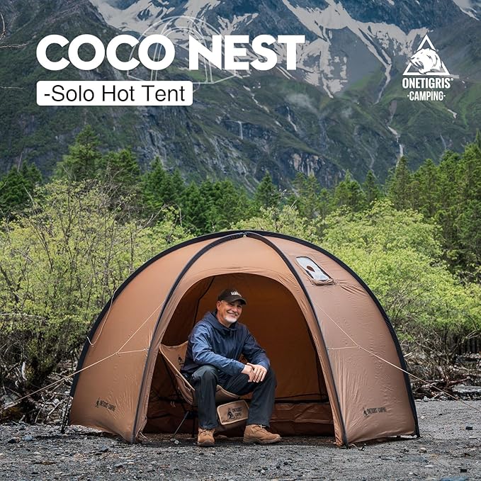 OneTigris Coco NEST Solo Hot Tent with Stove Jack 3000mm Waterproof Windproof Free-Standing Dome Tent with Mesh Inner