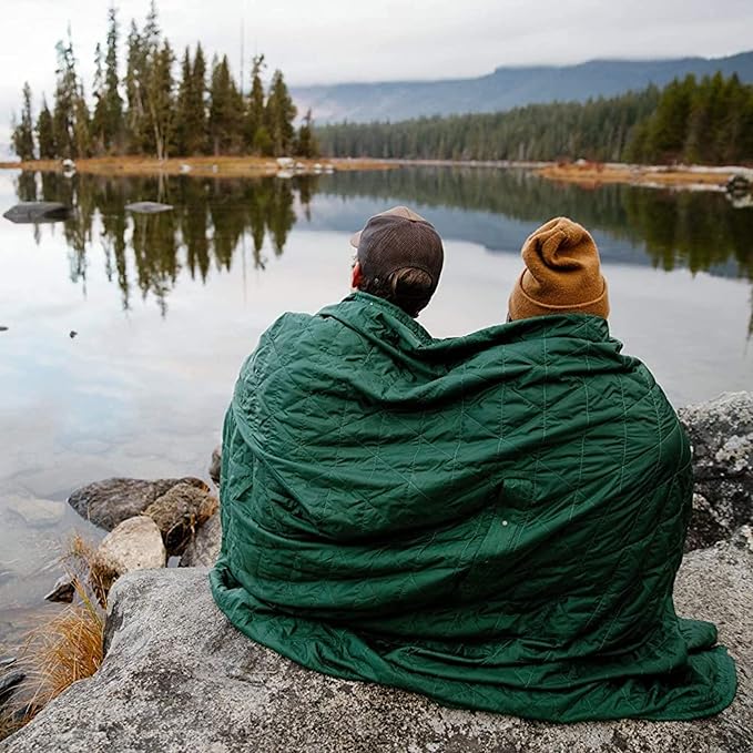 KAMMOK Field Blanket - Microfleece Water Resistant Portable Durable Indoor/Outdoor Camp Blanket (84 in × 50 in) - Pine Green