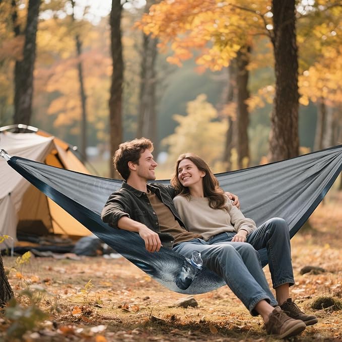ALAZA Wolf Head Animal Camping Hammocks Single or 2 Person 500 lbs Portable Parachute Travel Hammock w/Tree Straps for Hiking Backpacking Indoor Outdoor