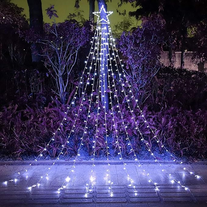 PUHONG Christmas Decoration Star Lights Outdoor320 LED 16.4Ft Christmas String Lights[8 Modes &amp Waterproof] for Halloween Xmas New Year Holiday(Iron) (White)