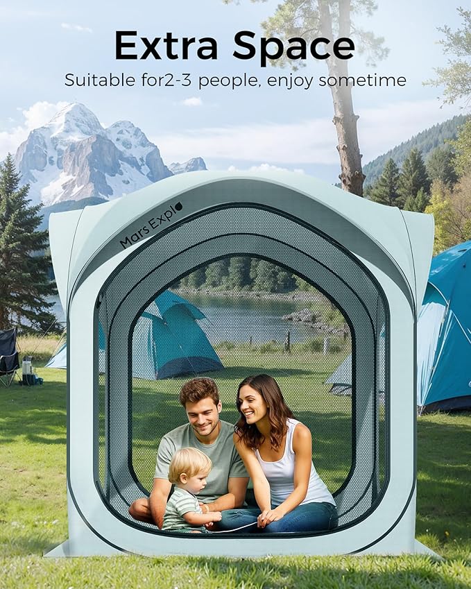 6x6FT Pop-Up Screen House Tent Instant Portable Screen Room Canopy with Mesh Doors and Carry Bag for Patio Backyard Deck Camping and Outdoor Activities Pale Blue