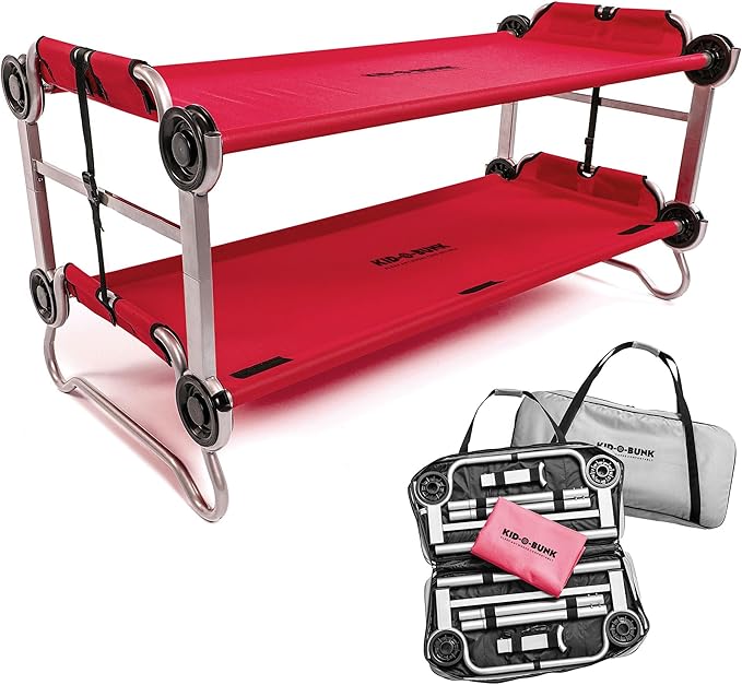 Disc-O-Bed Youth Double Cot Kid-O-Bunk Modular for Bunk Beds Dual Cots or Bench with 2 Carry Bags for Portable Transport