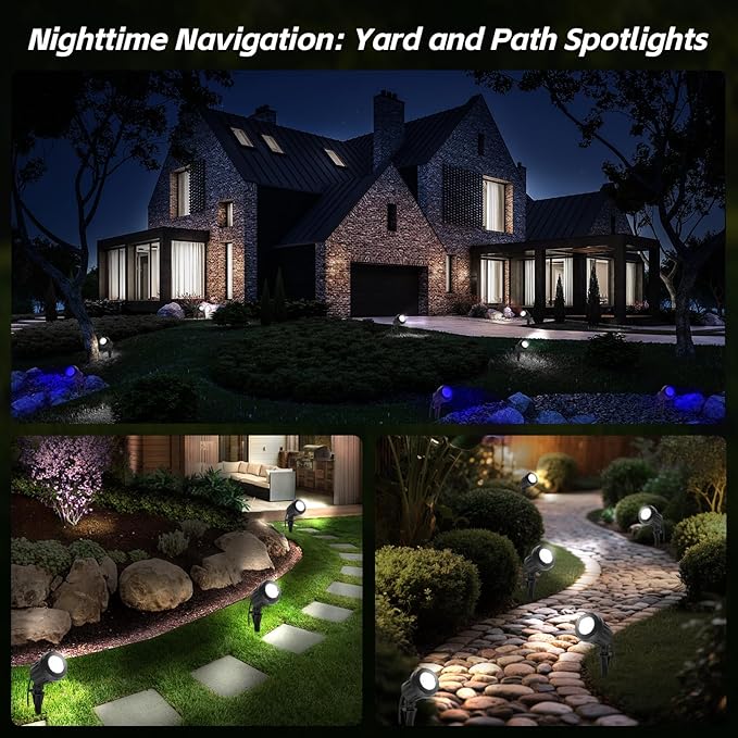 Spotlight Outdoor – 120V Plug-In 6500K Cool White LED Landscape Lighting with RGB Purple 4 Color Lenses for Yard Garden Lawn &amp Tree Decor on Holidays&ampEveryday IP67 Waterproof (4 PackBlack