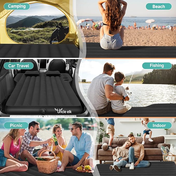 Tesla Model Y Mattress Inflatable SUV Mattress for Portable Camping Mattress Foldable Air Mattress with Air Pump and Storage Bag for Tesla Model Y and SUV Travel Black