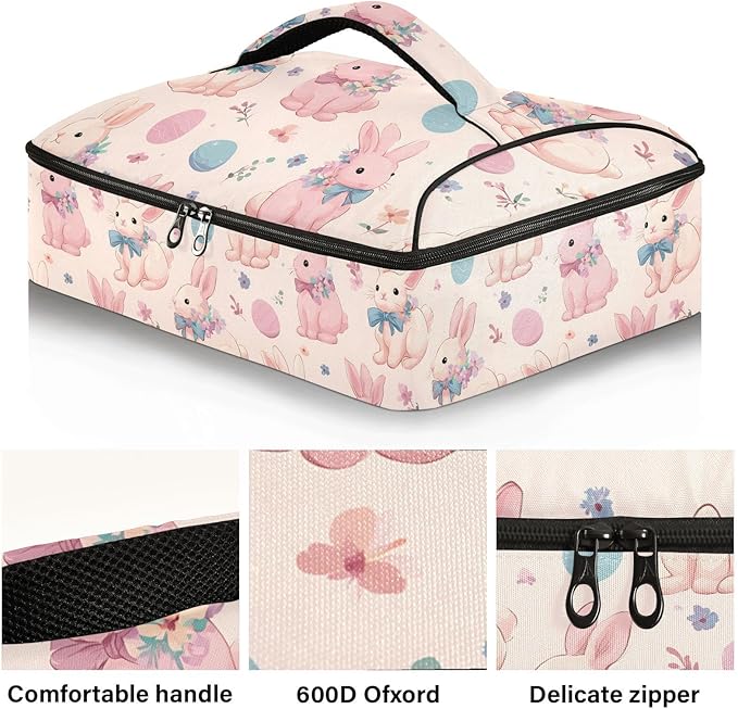 Casserole Carrier Lovely BunniesInsulated Casserole Carrier for Hot or Cold Food Thermal Lunch Tote for Potluck Parties Picnic Beach Fits 9 x 13 Inches Baking Dish