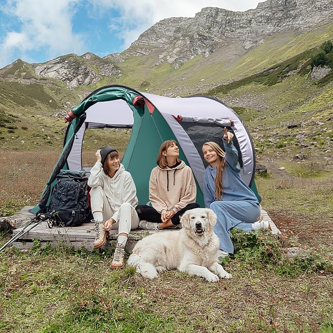 Pop-up Tent 3 Person Camping Tent Instant Portable Beach Tent Easy Pop Up Shade Tents 2 Doors for Camping Hiking &amp Traveling with Carrying Bag