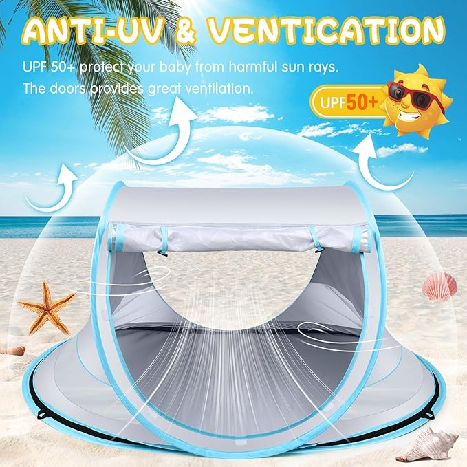 Baby Beach TentLarge Pop Up Beach Tent Sun Shade for BeachPortable Baby Travel Tent with Mosquito NetIndoor Baby Play TentUPF 50+ UV Protection Sun Shelters for Infants
