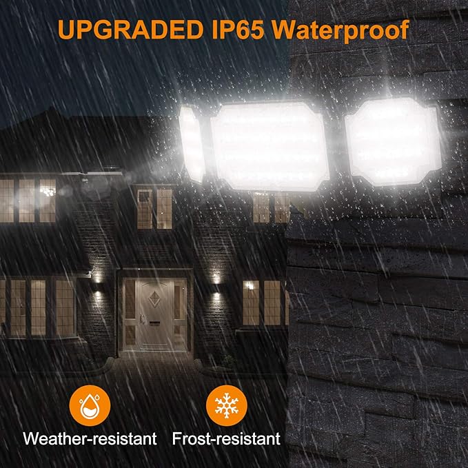 LEPOWER 4500LM Outdoor Flood Lights 45W LED Flood Light Exterior Flood Lights Switch Controlled 5000K 3 Adjustable Heads IP65 Waterproof Outdoor Lights for House Garage Yard Brown