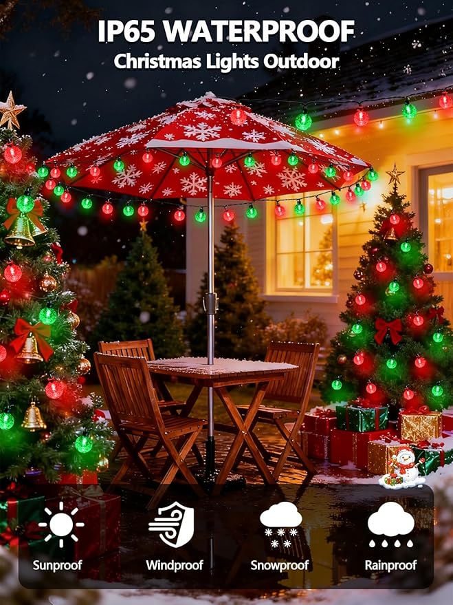 2-Pack 100 LED Red and Green Solar String Lights Outdoor - 64FT Crystal Globe Waterproof Solar Lights for Outside with 8 Lighting Modes for Patio Decorations Garden Wedding Party Porch Tree