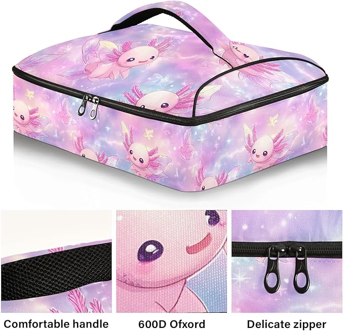 Casserole Carrier Pattern Adorable Cute AxolotlInsulated Casserole Carrier for Hot or Cold Food Thermal Lunch Tote for Potluck Parties Picnic Beach Fits 9 x 13 Inches Baking Dish