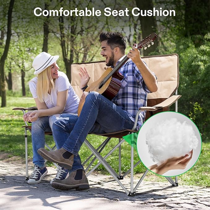 VIVOSUN [outlets] Double Camping Chair Fully Padded Folding Loveseat Portable Oversized Duo Chair with Storage Cup Holders Height-Adjustable Armrests &amp Carry Bag Supports up to 500lbs