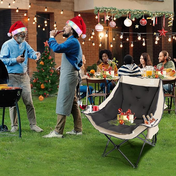 Nice C Padded Camping Chair Oversized Camping Chairs Oversized Thick Padded Folding Chairs Outdoor Sports Chair Heavy Duty with Cooler Bag Cup Holder Side Pockets (2 Pack)