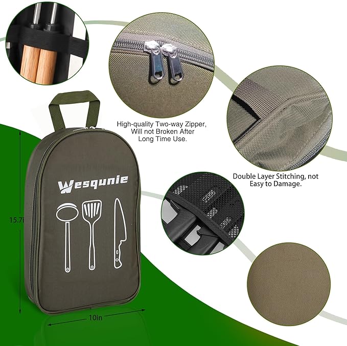 Camping Cooking Essentials Utensils Set - Camp Cookware Kitchen Accessories Kit Camper Gear Must Haves Stainless Steel &amp Silicone RV Car Portable Outdoor Equipment Tool