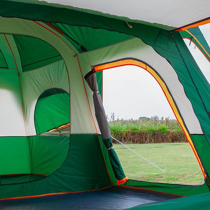 KTT Extra Large Tent 10-12-14 Person(A)Family Cabin Tents2 Rooms3 Doors and 3 Windows with MeshStraight WallWaterproofDouble LayerBig Tent for OutdoorPicnicCampingFamily Gathering