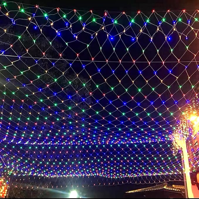 WATERGLIDE Outdoor Christmas Net Lights 12FT x 5FT 360 LED Mesh String Light with 8 Lighting Modes Connectable Light for Garden Tree Bushes Holiday Wedding Party Decorations Multicolor