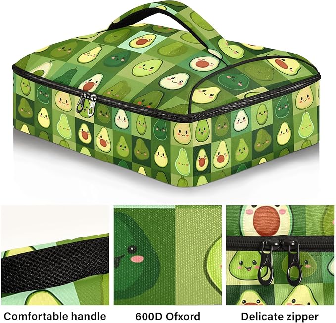 Casserole Carrier Pattern Cute AvocadoInsulated Casserole Carrier for Hot or Cold Food Thermal Lunch Tote for Potluck Parties Picnic Beach Fits 9 x 13 Inches Baking Dish