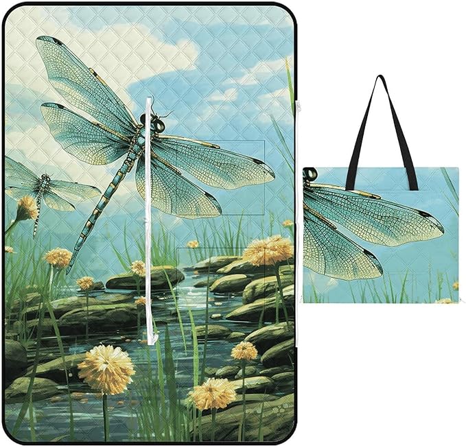 Zipper Dragonflies in Flight Style Picnic Mat Suitable for Travel Camping Park Or Home Use