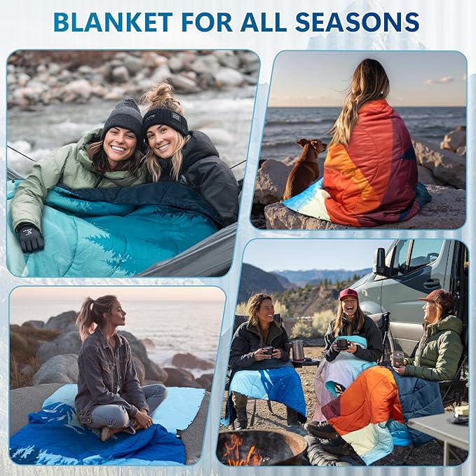 2 Pack Outdoor Camping Blanket Packable Down Alternative Puffy Printed Camp Blankets Ultra Warm Lightweight Hammock Top Quilt Waterproof Blanket for Travel Picnic Stadium Hiking