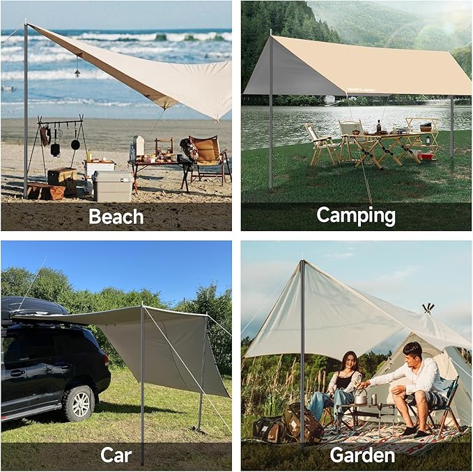 SAN LIKE Iron Camping Tarp Poles 76.6in Telescoping Adjustable Collapsible Tent Poles Canopy Rain Awning Shelter Backpacking Hiking (5 Sections)