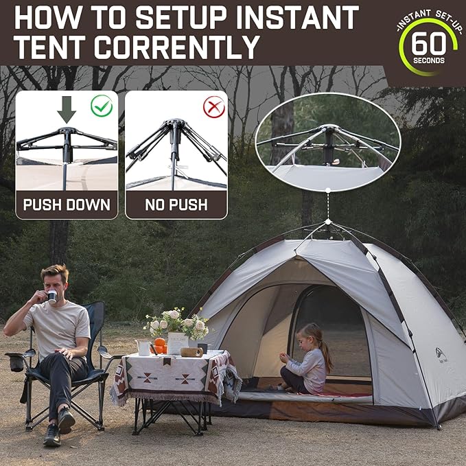 Happy Travel 1/2/3/4 Person Camping Tent Instant Easy Pop Up Tents for CampingAutomatic Waterproof Family Camping Tent Easy Set Up TentPortable Windproof Dome Tent for Camping Hiking &amp Traveli