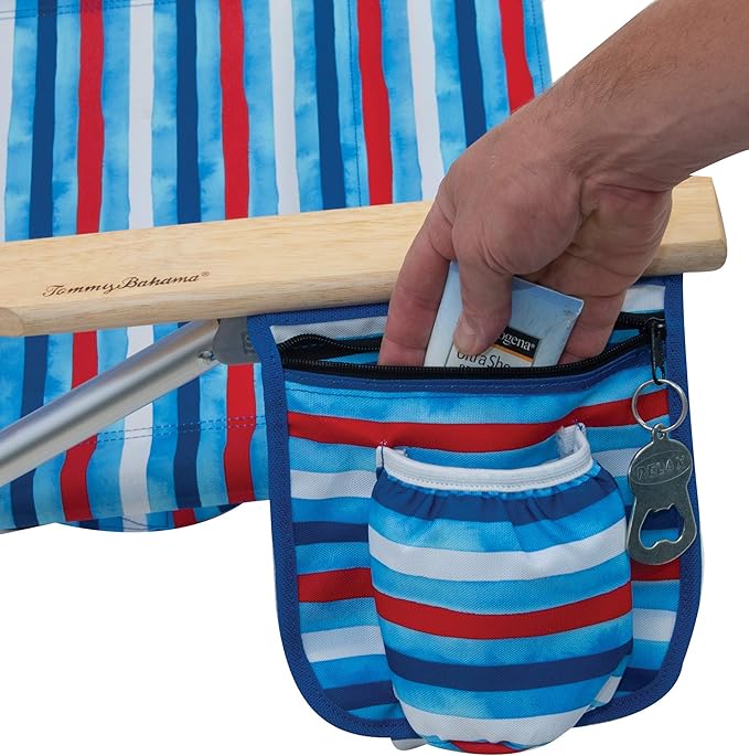 Tommy Bahama 2-Pack 5-Position Classic Lay Flat Backpack Beach Chair with Cooler and Cup Holder Portable Folding Beach Chair for Tanning Red/White/Blue
