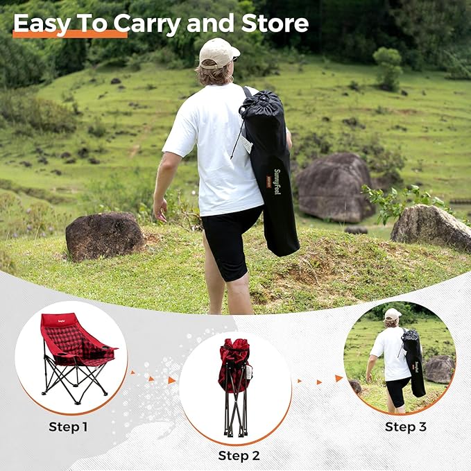 SUNNYFEEL Heavy Duty Camping Chairs for Adults Portable Oversized Folding Chair with Side Pockets &amp Cup Holde for FishingTripPicnicLawnConcert Outdoor Carry Bag Included