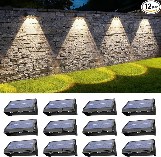 Onforu Solar Fence Lights12 Pack Solar Lights Outdoor3 Modes(Warm/Neutral/Cool White) for OutsideDusk to Dawn Outdoor LightIP65 Waterproof Deck Lighting for PatioStepBackyardRailingWall