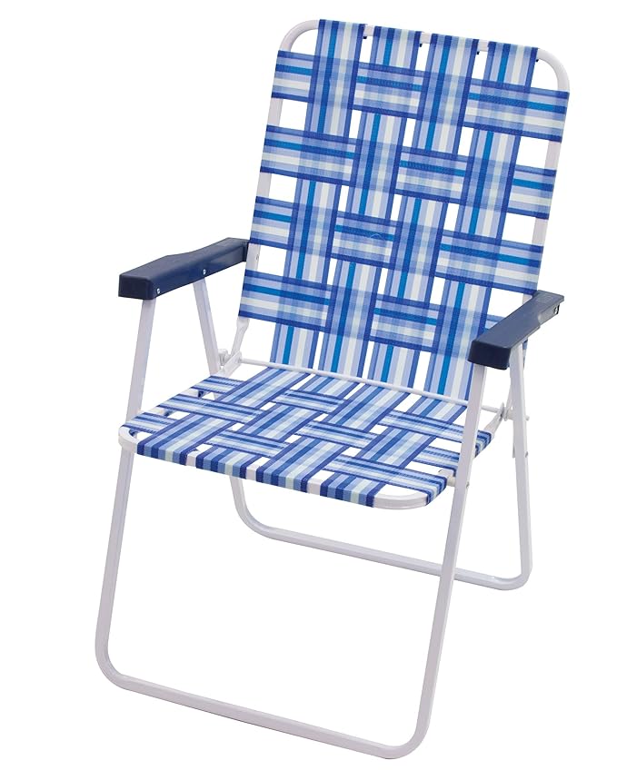 Rio Brands 16 Extended Height and Seat Back Folding Web Lawn Chair Blue/White