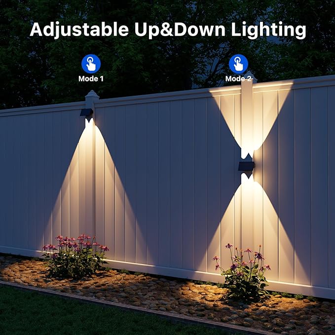 16 Pack Solar Up and Down Fence Lights Outdoor Decorative Wall Mount LED Waterproof Yard Lamps for Outside Deck Patio Porch House Backyard Garden Powerful Illumination for Safe Night(Warm White)