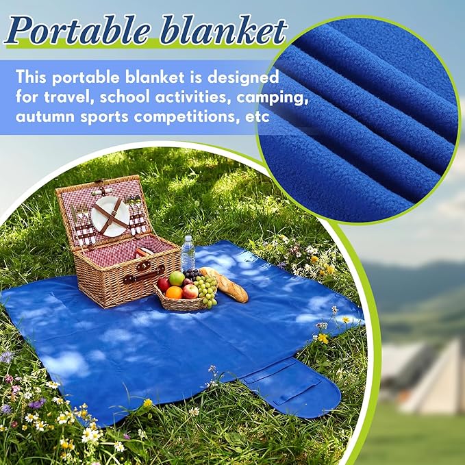 24 Pack Roll up Large Fleece Blankets Bulk Foldable Picnic Blankets 53 x 48 in Double-Sided with Hook and Loop for Wedding Guest Stadium Camping Car Airplanes Outdoor Sports Events Homeless