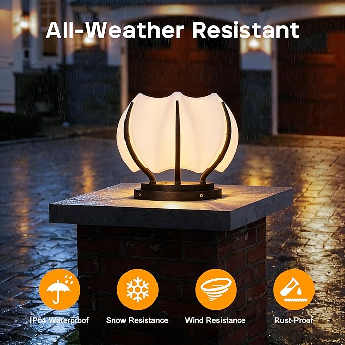 Solar Post Lights IP54 Modern Pillar Light Waterproof Column Lamp Outdoor Dusk to Dawn Solar Post Cap Light with 3200K LEDFence Deck Cap Lights for Garden Deck Patio Outside Lighting (Flower)