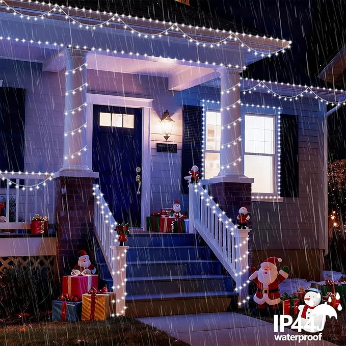 YEGUO 165ft 500 LED White Christmas Lights Outdoor Waterproof Clear Wire String Lights Indoor Twinkle Tree Lights Plug in with Timer Memory