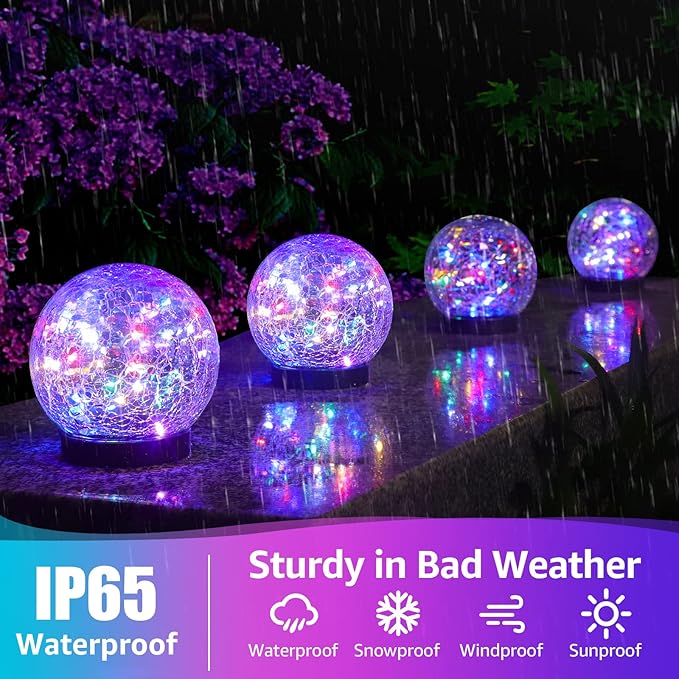2-Pack Garden Solar Lights Outdoor Colored Cracked Glass Ball Light Waterproof Decorative Solar Powered Globe Lighting Multicolor for Yard