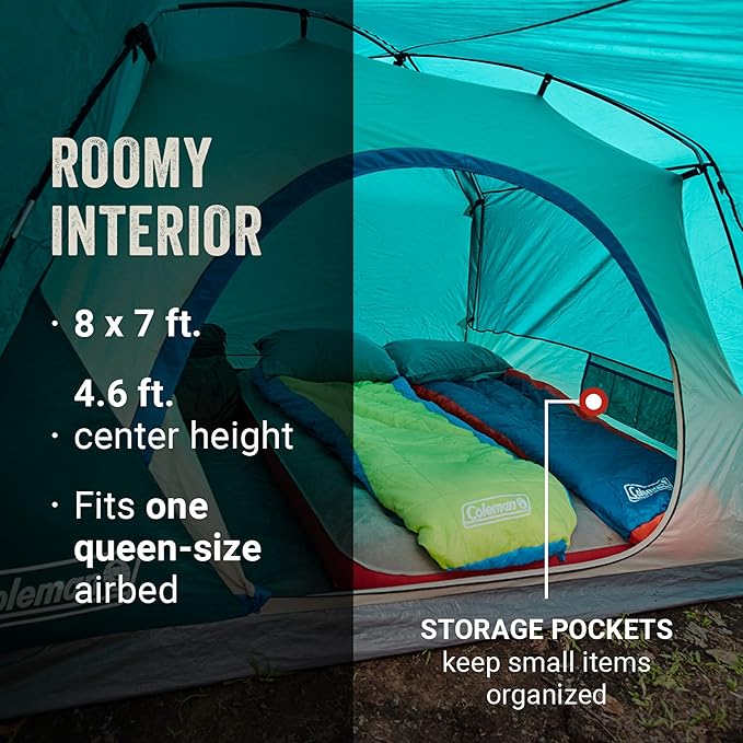 Coleman Skydome Tent with Full-Fly Weather Vestibule Weatherproof 4/6 Person Tent Sets Up in 5 Minutes &amp Protects from Water 20% More Headroom Than Traditional Shelters