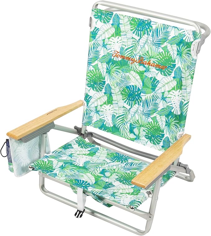 Tommy Bahama 2-Pack 5-Position Classic Lay Flat Backpack Beach Chair with Cooler and Cup Holder Portable Folding Beach Chair for Tanning Tropical Leaves