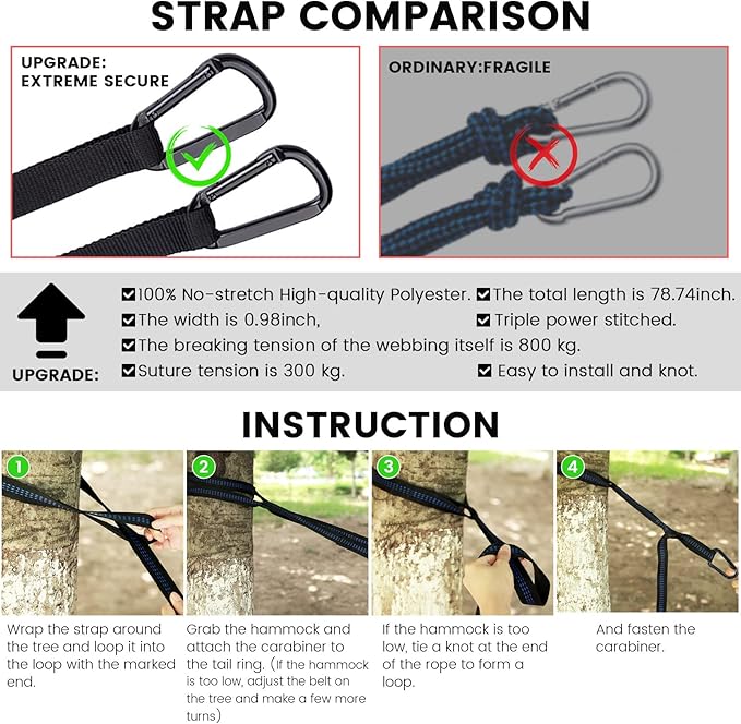 Camping Hammock with Mosquito Net &amp Rain Fly Tent Tarp &amp Tree Straps Portable Strong Nylon Hammock Parachute Tent w/Storage Bag for Camping Hiking Backyard Outdoor Backpacking Travel