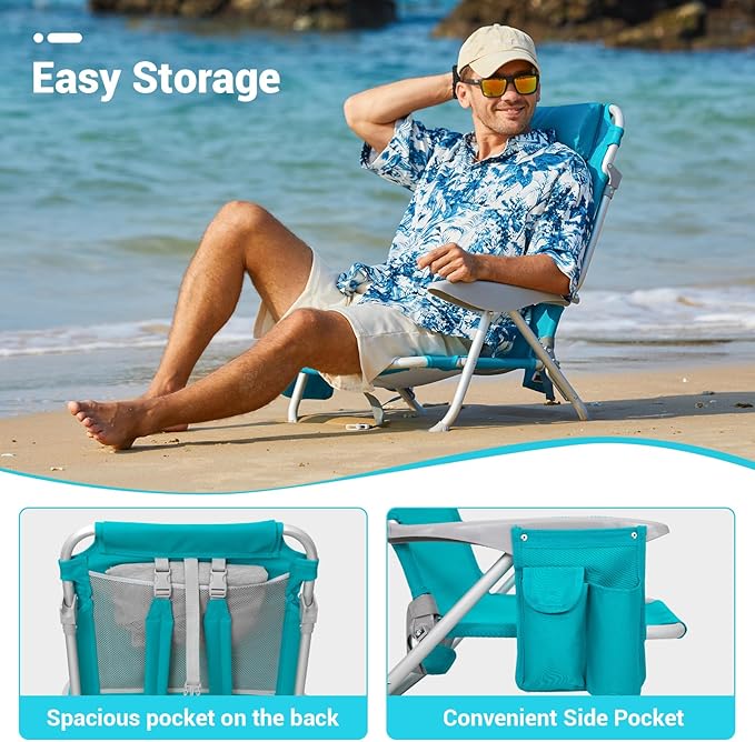 #WEJOY Beach Chair for Adults Reclining Adjustable Position Lay Flat Lightweight Folding Portable Aluminum Chair with Backpack StrapsPadded headrest Heavy Duty 400 lbs Lawn Chair for Beach Sand