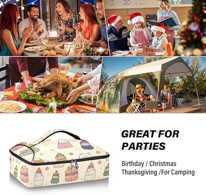 Casserole Carrier Cute AlpacasInsulated Casserole Carrier for Hot or Cold Food Thermal Lunch Tote for Potluck Parties Picnic Beach Fits 9 x 13 Inches Baking Dish
