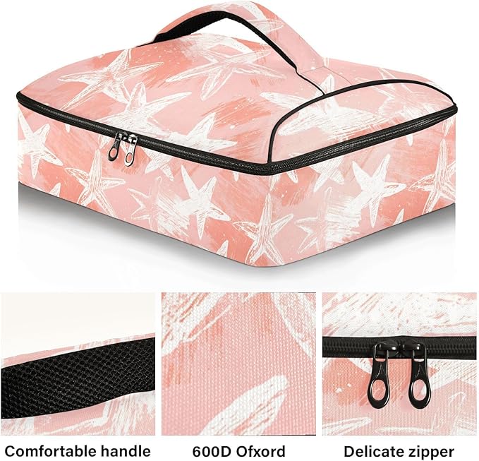 Casserole Carrier Pinkish StarsInsulated Casserole Carrier for Hot or Cold Food Thermal Lunch Tote for Potluck Parties Picnic Beach Fits 9 x 13 Inches Baking Dish