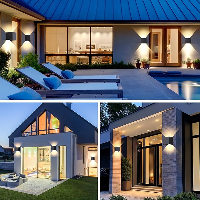 2 Pack LED Outdoor Wall Sconces Exterior/InteriorModern Square Aluminum Wall Light Fixture SetVariable Beam IP65 Waterproof Lights 12W Warm Light 3000K Up and Down Wall Lighting Fixtures.