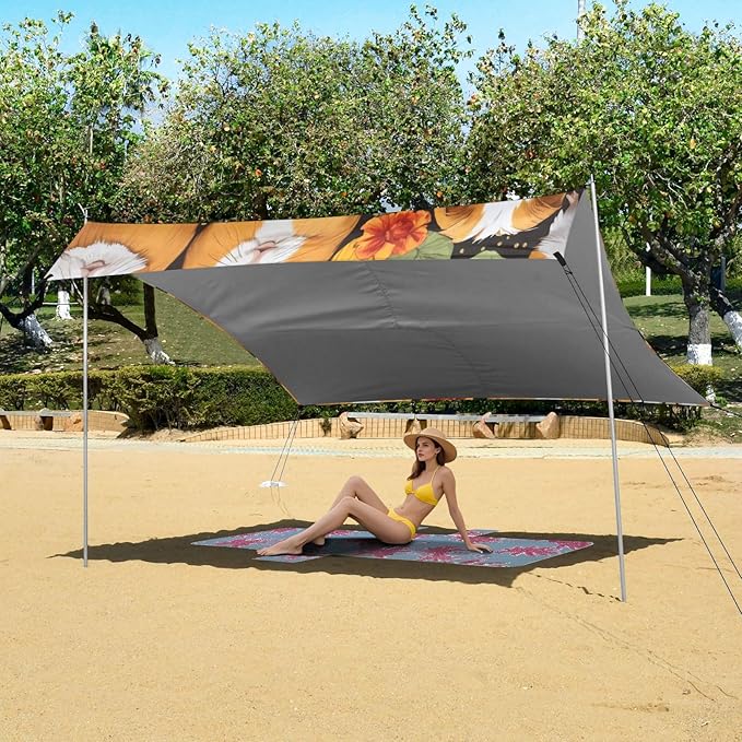 Cute Guinea Pig Beach Tent Sun Shelter 9.2' x 10.5' Beach Canopy with 4 Sandbags 4 Stability Poles Sand Shovels - Tent Canopy for Beach Camping Fishing Picnics
