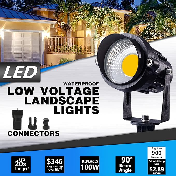 SUNVIE 12W Low Voltage Landscape Lighting Landscaping Lights with Connectors Outdoor LED Landscape Light 3000K Waterproof Tree Flag Lights Low Voltage Lighting with Stand for Garden Yard Path 16 Pack